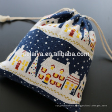 Christmas Gift Bags Custom Cotton Linen Double-side Drawstring Bags Packing Bags